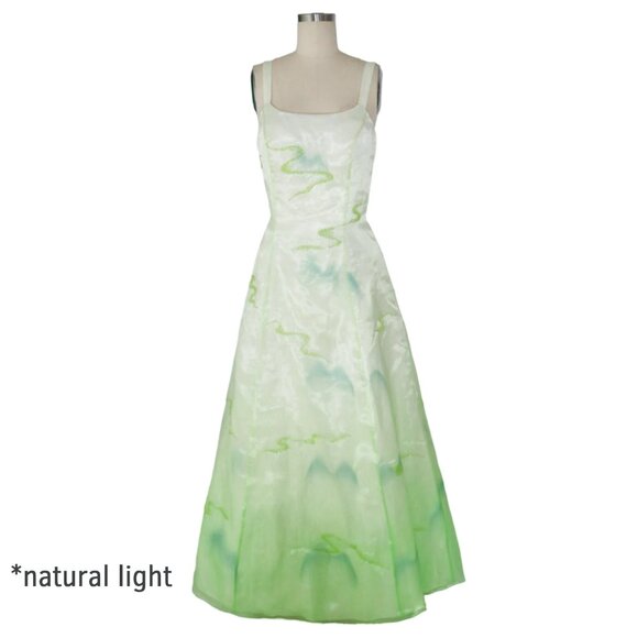 Vtg Dreamy Airbrush Landscape Print Gradient Mesh Overlay Ball Gown Prom Dress - Picture 4 of 9